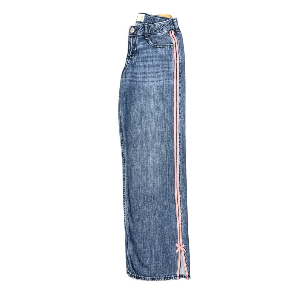 Abercrombie & Fitch Kids Low Rise Baggy Jeans Pink Side Stripe Size 11/12 Long